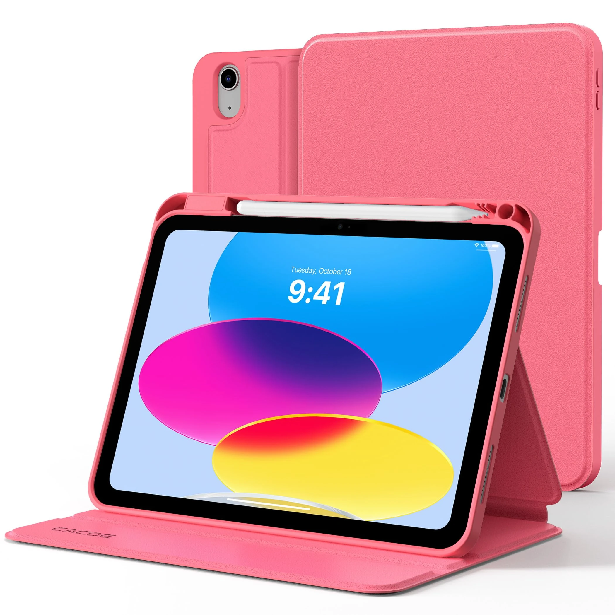 CACOE Case for iPad (A16) 11th/10th Generation (2025/2022) 11/10.9 inch with Pencil Holder, Book Tablet Cover Folio Stand (Watermelon Red)