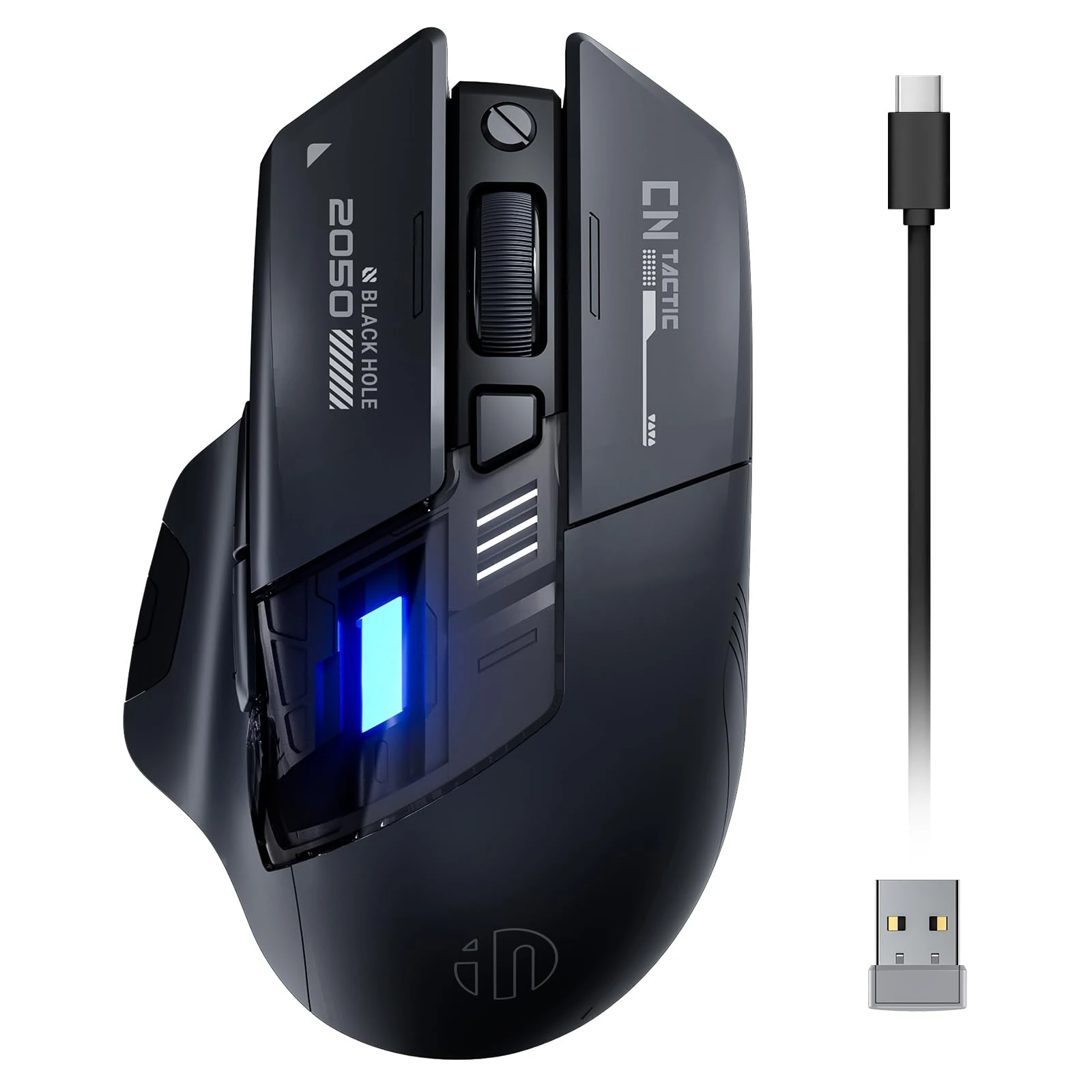 INPHIC A9 V2 Explorer Wireless Mouse, Tri-Mode 2.4G/Type-C Wired/Bluetooth Gaming Mouse, Rechargeable, 12800 DPI, RGB light, visible battery indicator, for Laptop/PC/Computer