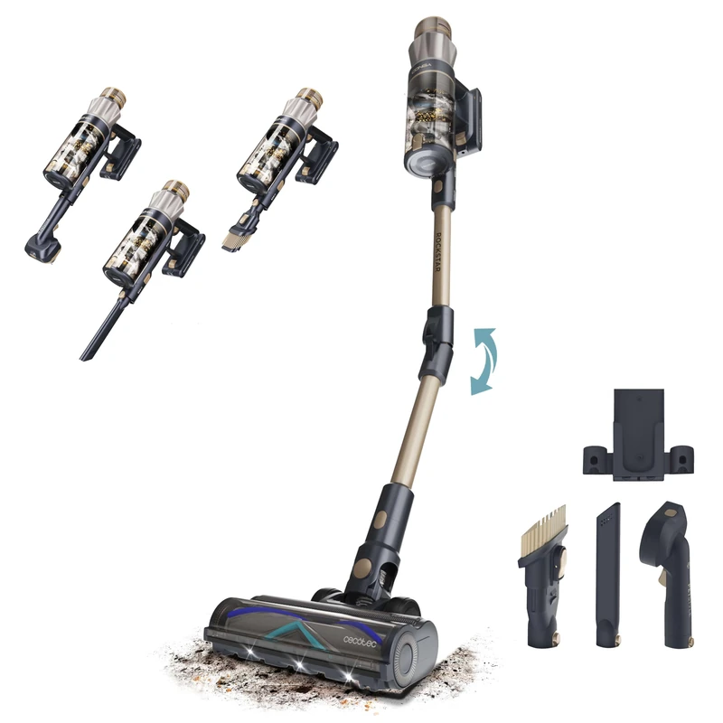 Cecotec Conga Rockstar RS90 Pet Flex Cordless Broom Vacuum Cleaner, 600W, Suction Power 160AW, 40kPa, Auto Mode, Animal Brush and Flexible Tube, Cleans up to 140 m2 without stopping in Eco Mode