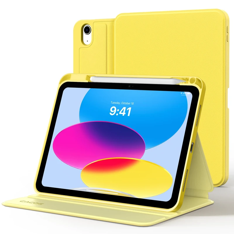 CACOE Case for iPad (A16) 11th/10th Generation (2025/2022) 11/10.9 inch with Pencil Holder, Book Tablet Cover Folio Stand (Yellow)
