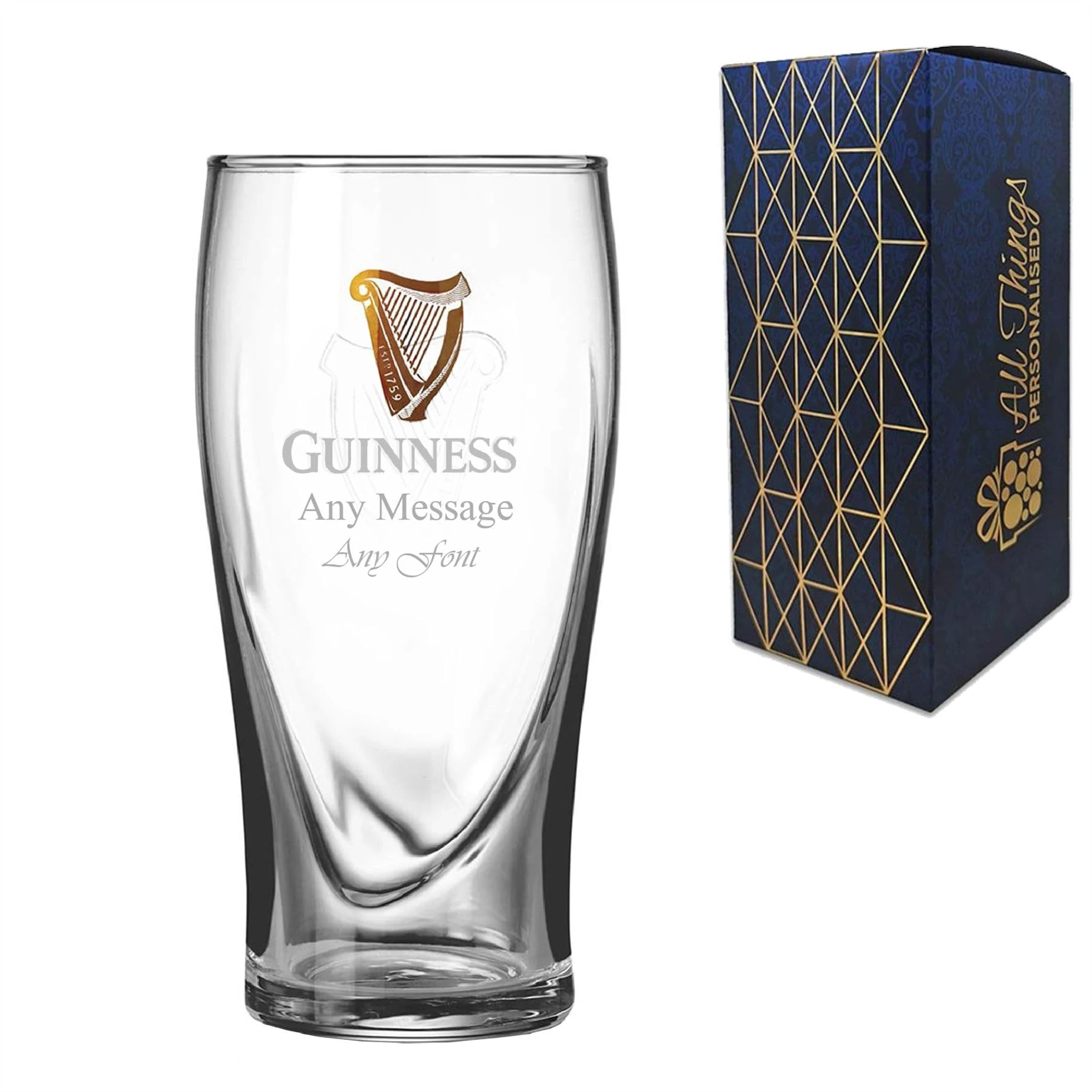 Official Gravity Guinness Pint Glass, Engraved with Any Message, Personalise for Any Occasion, Gift Boxed, Holds Up to 20oz/570ml