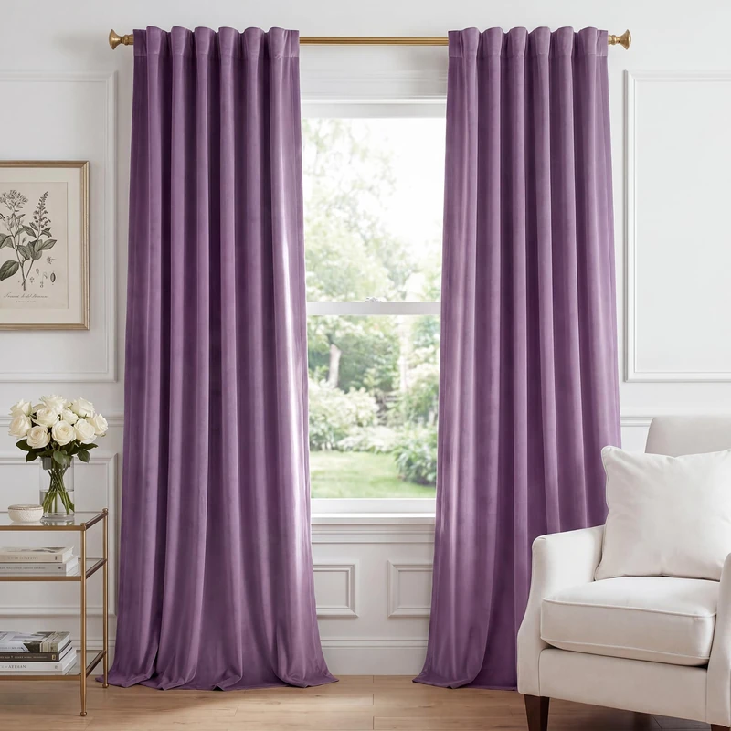 StangH Lavender Velvet Curtains, Room Darkening Soft Velvet Drapes for Bedroom Living Room, Thermal Insulated Window Treatment with Back Tab, Energy Efficient Privacy Protect, 52x84 inch, 2 Panels