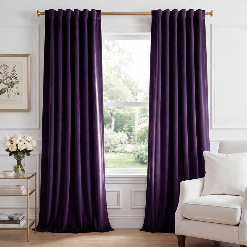 StangH Purple Orchid Velvet Curtains, Room Darkening Super Soft Drapes for Bedroom Living Room, Rod Pocket Back Tab Thermal Insulated Window Treatment, W52 x L84 inch, 2 Panels