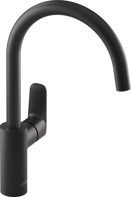 Jacob DELAFON July+ E35686-4-BL Single Handle Kitchen Tap Matt Black Swan Neck Swivel Spout Anti-Limescale Aerator Water and Energy Saving by Cold Opening
