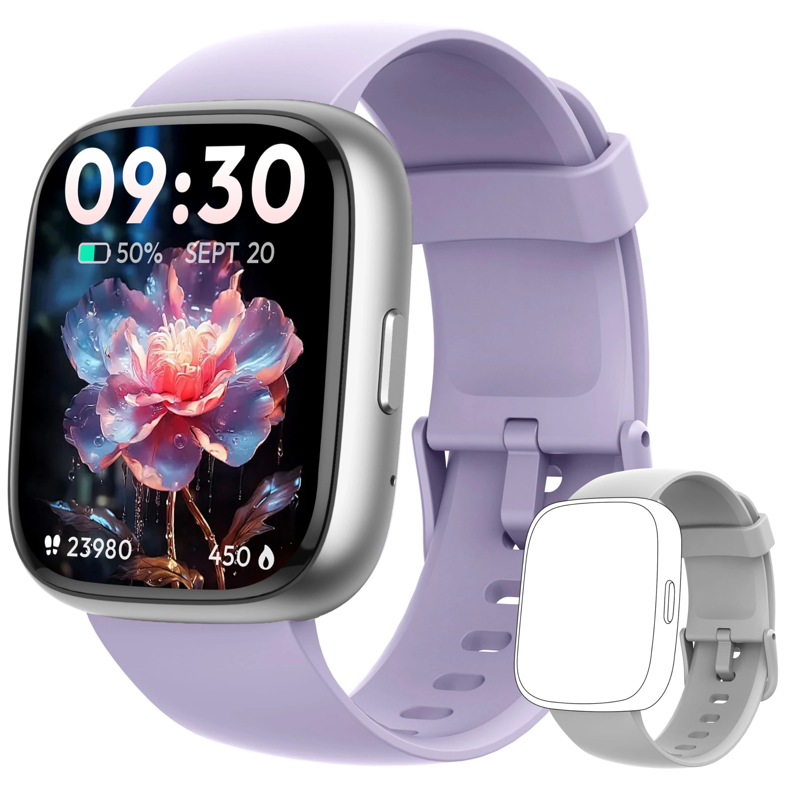 Smart Watch for Women Men Android & iPhone [2 Bands, 44mm case], Alexa Built-in, 1.83'' Smartwatch Make/Answer Call, HR SpO2 Sleep Stress Monitor Fitness Tracker, IP68 Waterproof Step Counter Watch