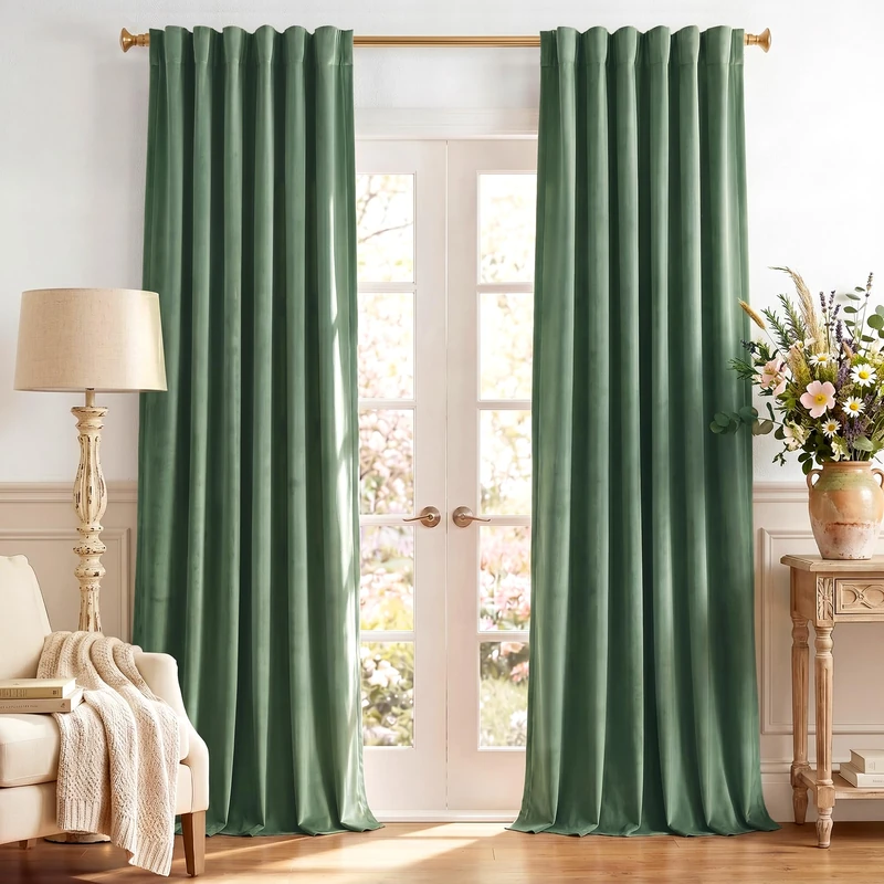 StangH Emerald Green Velvet Curtains Room Darkening Soft Drapes with Back Tab for Bedroom Living Room Home Theater Thermal Insulated Window Treatment Energy Efficient, 52x108 Inch, 2 Panels