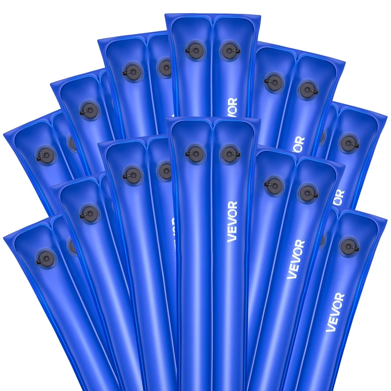 VEVOR Pool Cover Water Bags, 12 Packs 10 Ft, Double Chamber Pool Cover Water Tubes, 0.4mm Thick PVC Bags Weights with Leakproof Screw Cap, for Inground Swimming-Pool Covers Winter Closing, Blue