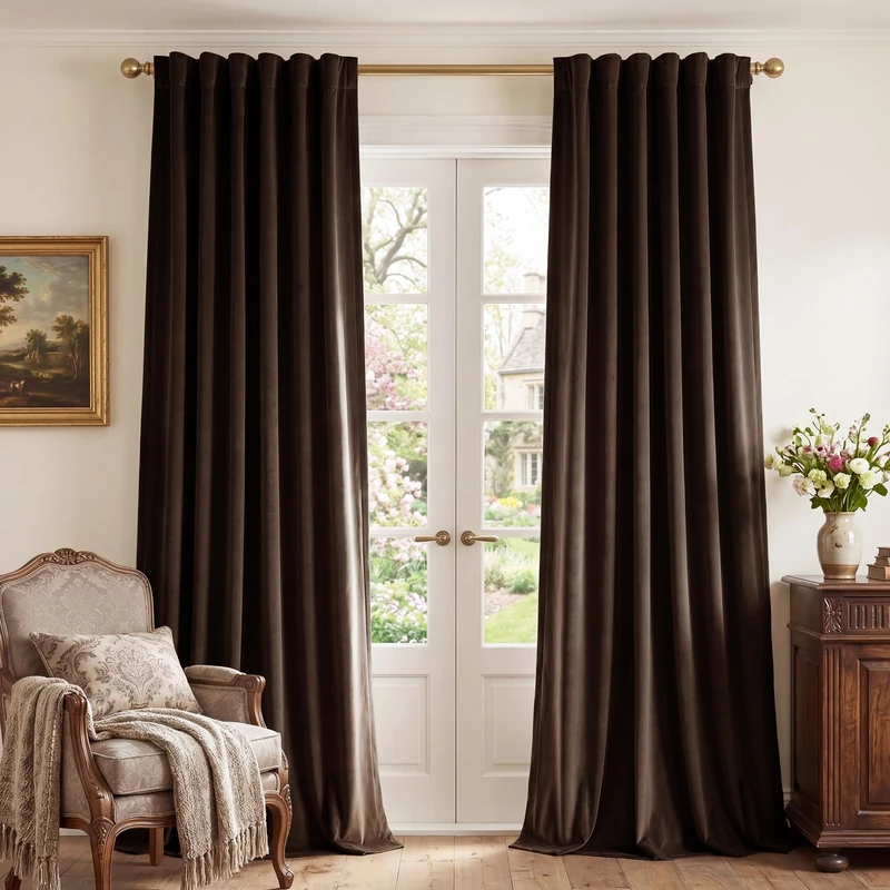 StangH Brown Velvet Curtains, Thermal Insulated Room Darkening Drapes for Bedroom, Living Room, Cafe Bar, Home Theater, Privacy Protect Decorative Window Treatment, 2 Panels, 52 x 108 Inches