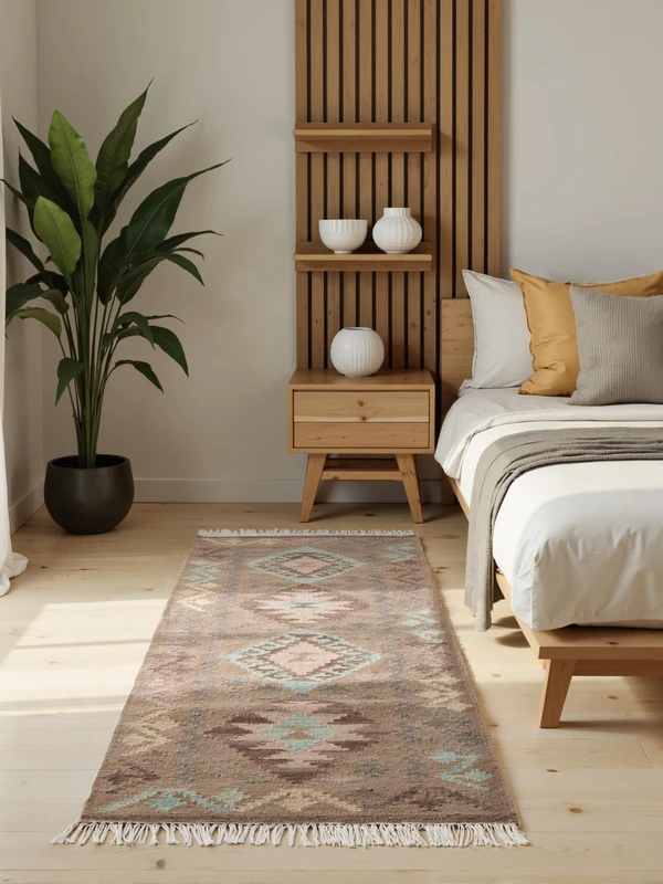 Hanse Home Afghan Dune Kilim Rug - Colourful Traditional Rug Hand Woven, Wool & Cotton - Afghan Style Oriental with Fringes for Living Room, Bedroom - Beige Multi, 60 x 190 cm - Image 1