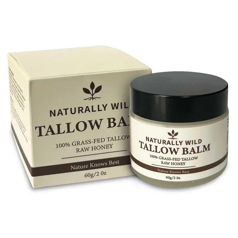 Naturally Wild Tallow Balm – Unscented | 100% Grass Fed Tallow and Raw Honey | Natural Moisturizer for Dry and Sensitive Skin | Clean Skincare with Zero Synthetics | 60g / 2oz