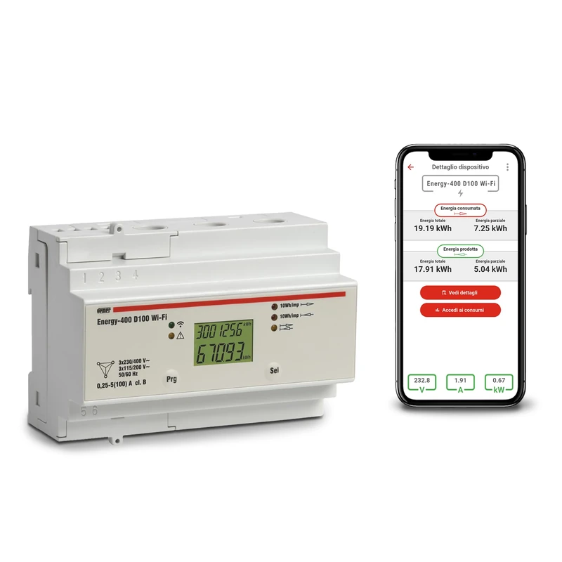 VEMER VE799300 ENERGY-400 D100 - WiFi Electric Energy Meter for Three Phase Systems, Electric Consumption Meter with APP, Installation on DIN Bar, White - Image 1