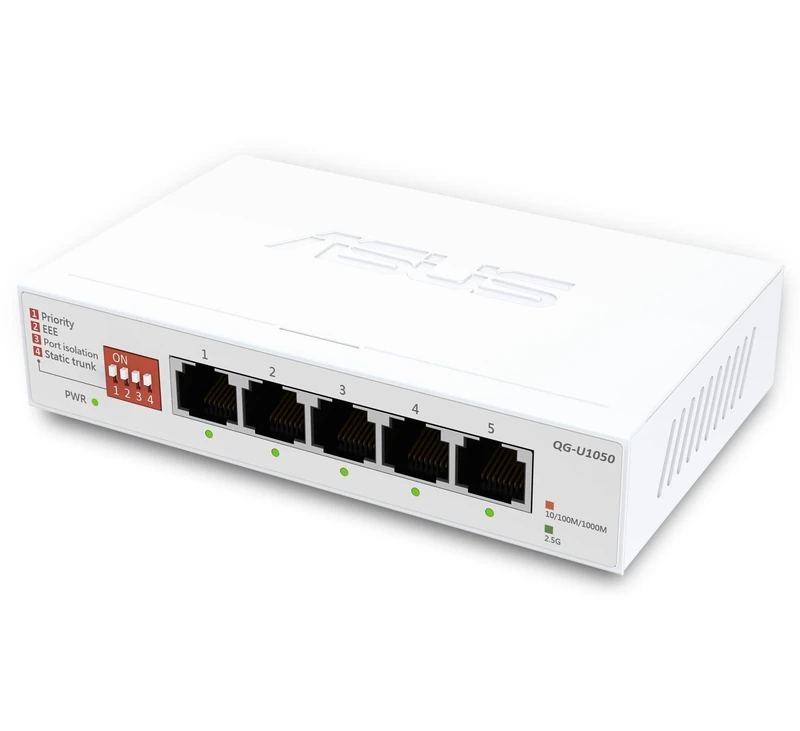ASUS QG U1050, 5 Port 2.5G Unmanaged Switch, Support 4 Intelligent Modes, Home Network Hub, Office Ethernet Splitter, Plug and Play, Easy Setup, Desktop, Silent Operation