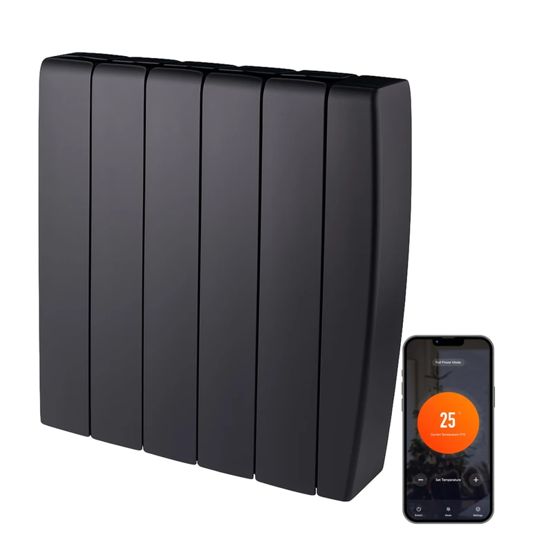 TCP Smart Ceramic Panel Radiator 1500W (Black) – WiFi Enabled Electric Heater with App & Touchscreen Control, Wall-Mounted Slimline Design, Ceramic Core Technology, Energy Efficient