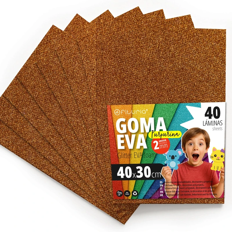 OFITURIA Glitter Eva Rubber for Creative Crafts, Glitter Foam Sheets for DIY, School Projects, Decorative Art, Scrapbooking 40 x 30 cm (Copper Glitter, 40 Pcs)