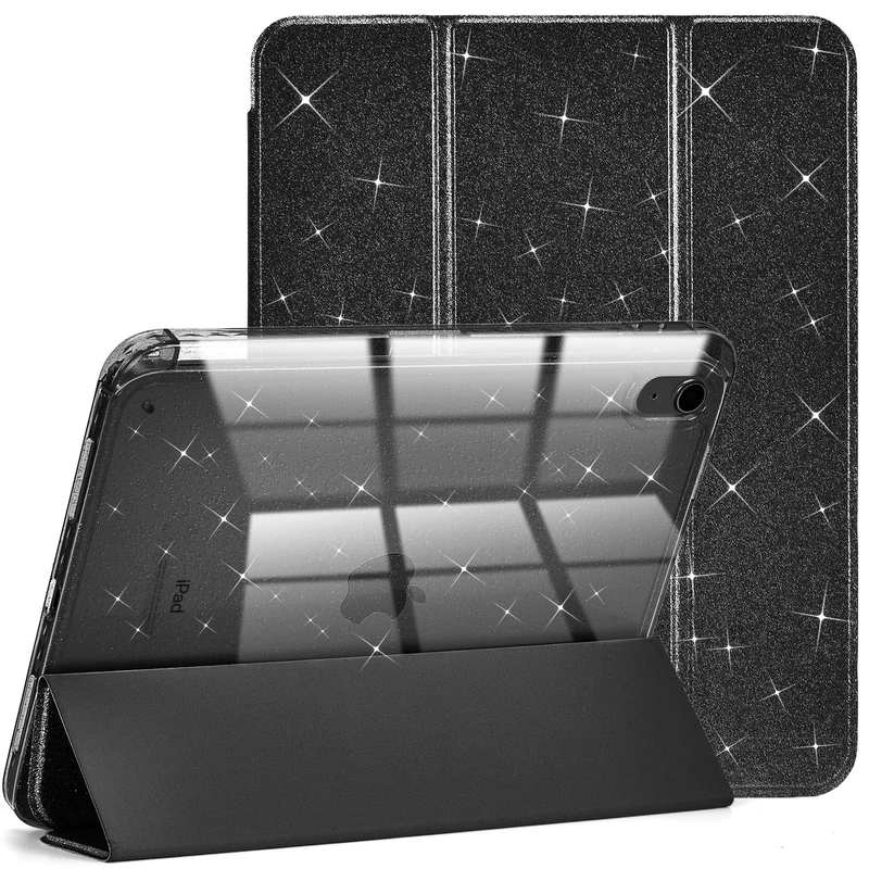 Case for iPad A16 11th Generation 11 Inch 2025, iPad 10th Generation 10.9 Inch 2022 with Pencil Holder, Hard PC Transparent Back Shell with Cute Glitter Design, Black