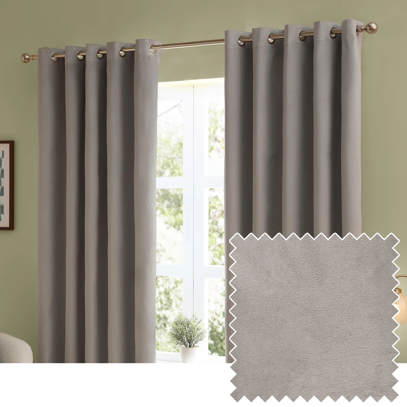 furn. The Ultimate Velvet Blackout Eyelet Curtain Pair – Soft Stylish Light Blocking Thermal Matte Velvet Drapes (Silver - 117x183cm)