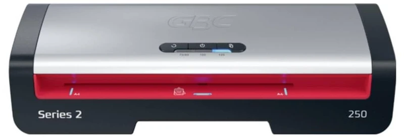 GBC 250 Office A4 Laminator – Fast 1 Minute Warm-up time, 75-125 microns, LED Indicators, Anti-Jamming, Automatic Shutdown, Including 5 A4 Laminating Covers, Black/red, 4410070EU