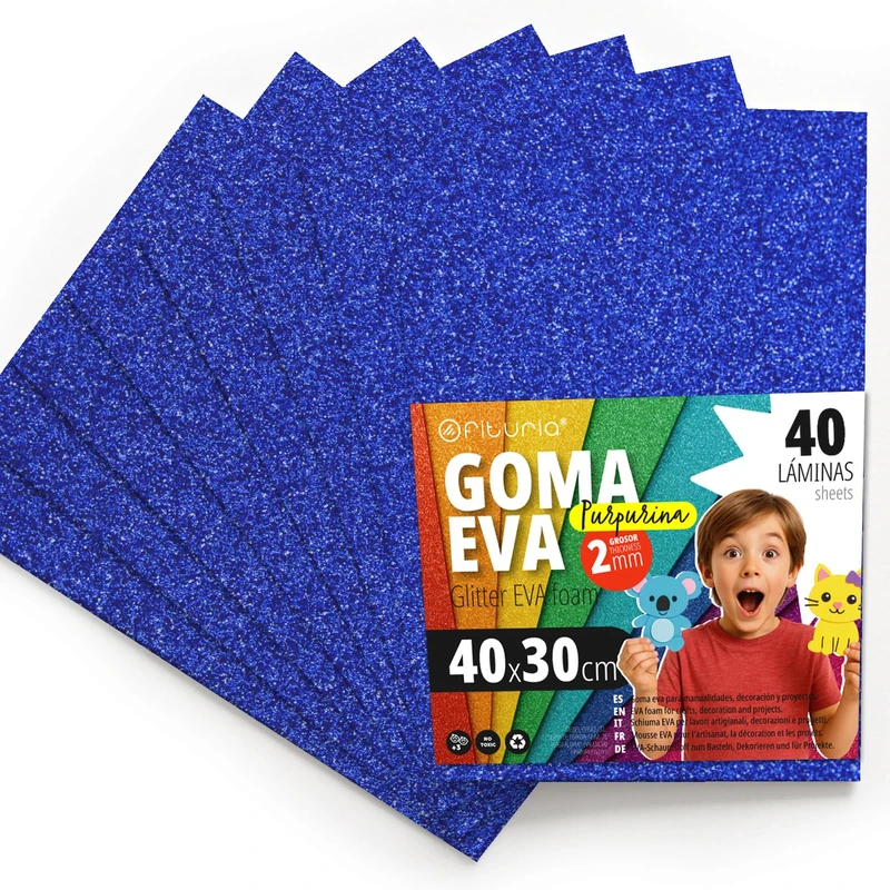 OFITURIA Glitter Eva Rubber for Creative Crafts, Glitter Foam Sheets for DIY, School Projects, Decorative Art, Scrapbooking 40 x 30 cm (Dark Blue Glitter, 40 Pcs)