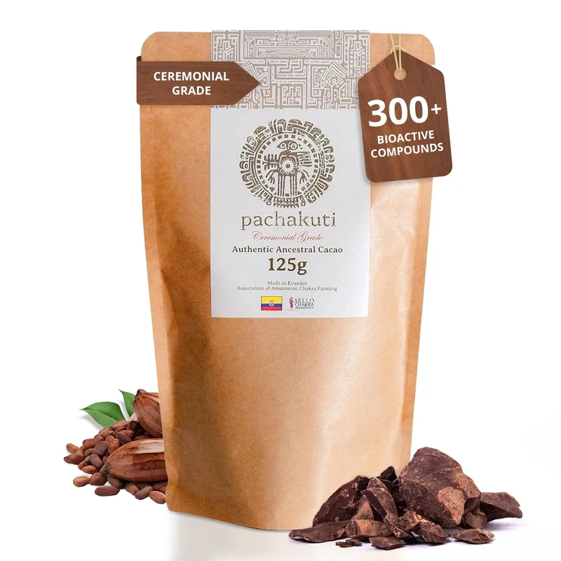 Pachakuti Cacao | Authentic Stone Ground Ceremonial Grade | 100% Pure Arriba Nacional Heirloom Cacao | Ethical Sourced from the Ecuadorian Amazon | Chakra Farmed - 125g