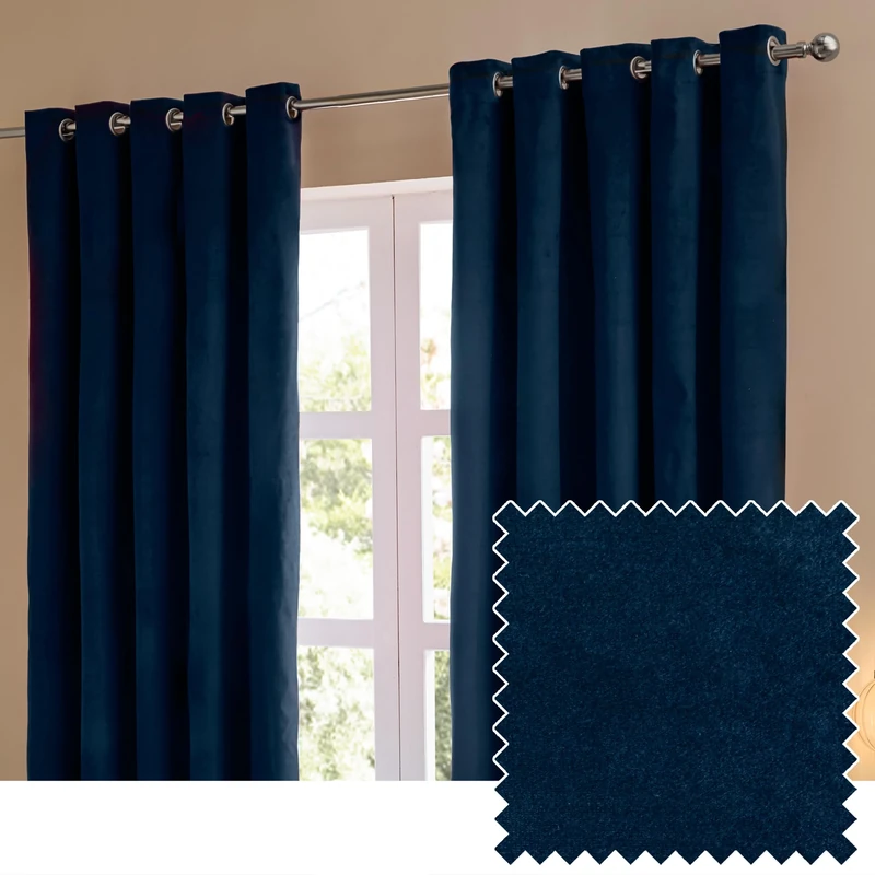furn. The Ultimate Velvet Blackout Eyelet Curtain Pair – Soft Stylish Light Blocking Thermal Matte Velvet Drapes (Royal - 229x229cm)