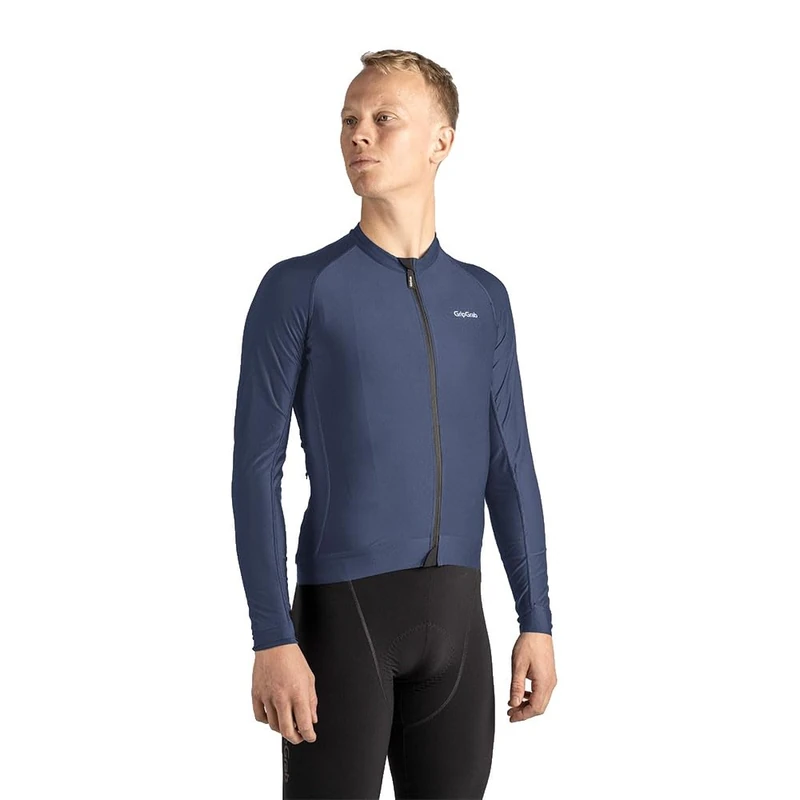 GripGrab PACR Long Sleeve Cycling Jersey Men's Aero Tight Fitting Road MTB Gravel Bike Shirt for Men Breathable Navy Blue