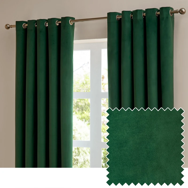 furn. The Ultimate Velvet Blackout Eyelet Curtain Pair – Soft Stylish Light Blocking Thermal Matte Velvet Drapes (Emerald - 229x137cm)