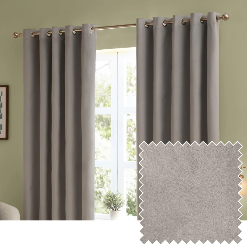 furn. The Ultimate Velvet Blackout Eyelet Curtain Pair – Soft Stylish Light Blocking Thermal Matte Velvet Drapes (Silver - 168x183cm)