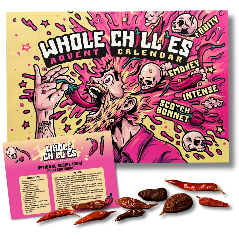 The Whole Chilli Advent Calendar 2025 – 24 Days of Fire - Premium Extra Hot Christmas Surprise Countdown - Festive Gift for Chillies, Hot Sauce & Spice Lovers