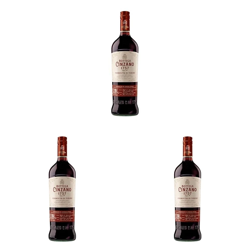 Bottega Cinzano Rosso 1757 Vermouth di Torino 1L | 16% ABV | Premium Craft Vermouth, a cocktail essential (Pack of 3)