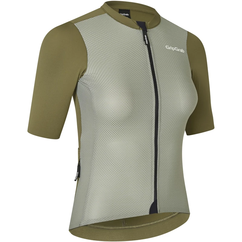 GripGrab Women's PACR Lightweight Short Sleeve Summer Cycling Jersey Highly Breathable Tight Fit for Women Olive Green