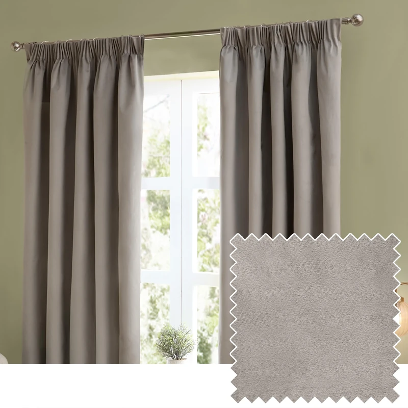 furn. The Ultimate Velvet Blackout Pencil Pleat Curtain Pair – Soft Stylish Light Blocking Thermal Matte Velvet Drapes (Silver - 229x229cm)