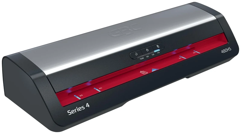 GBC 240 Home Office A4 Laminating Machine – Fast 2 Minutes Warm-up Time, 75-125 Micron, Anti-Stroke, Auto Shut-Off, Includes 5 A4 Laminating Sleeves, Black/Red, 4410068EU