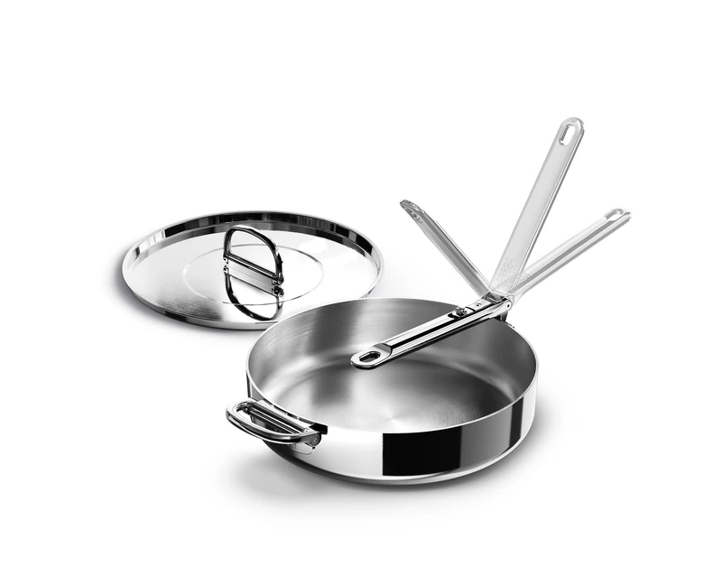 Joseph Joseph Space Steel 3.5qt Sauté Pan with Lid, Folding Handle