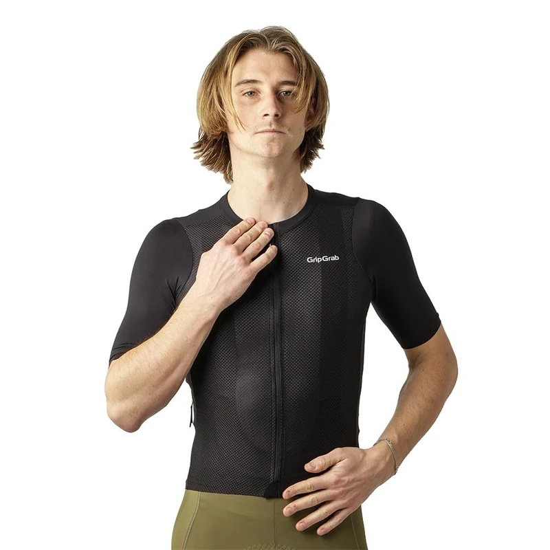 GripGrab PACR Lightweight Short Sleeve Summer Cycling Jersey Men's Highly Breathable Road Gravel Bike Shirt for Men Black