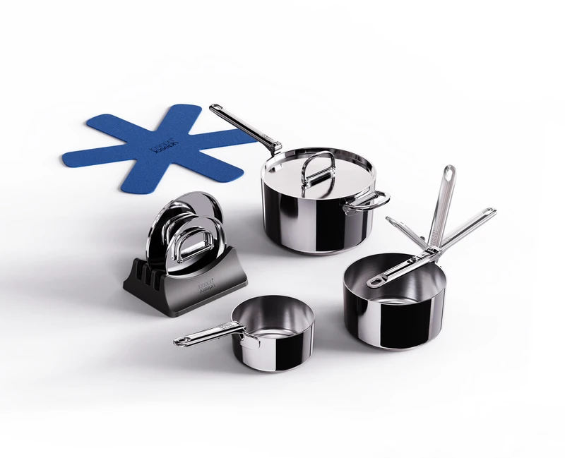 Joseph Joseph Space Steel 6-Piece Saucepan Set, Folding Handles