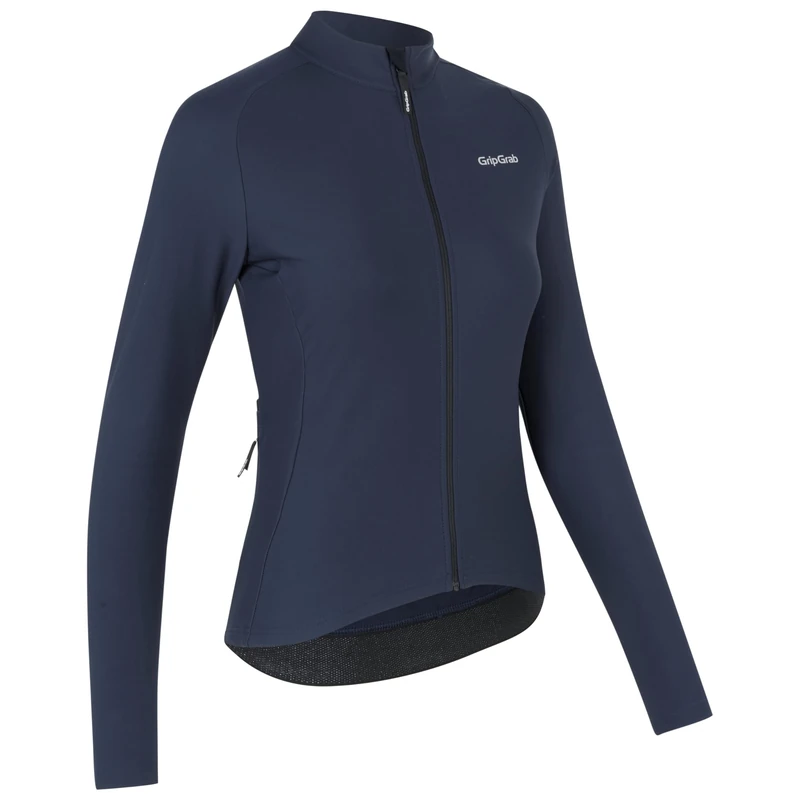 GripGrab PACR Thermal Long Sleeve Cycling Jersey for Women Road MTB Gravel Bike Cycle Top Full Zip Fleece Biking Shirt Navy Blue