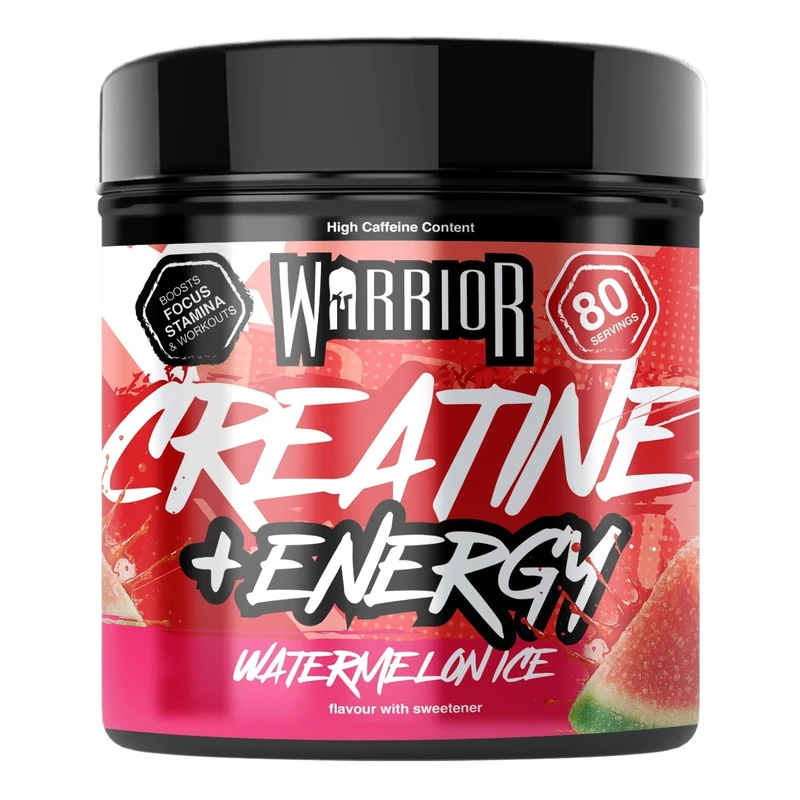 Warrior Creatine Monohydrate Powder + Energy 360g (80 Servings) – Micronised Creatine Powder Supplement + Vitamin B & Caffeine for Energy & Focus, Pre & Post Workout for Men & Women – Watermelon Ice