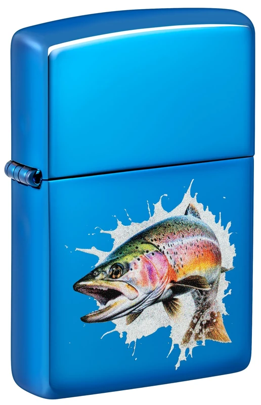 Zippo Windproof Lighter, Jumping Fish, High Polish Blue, Colour Image, Refillable, Reusable, Windproof Design, Gift Box, Made in USA
