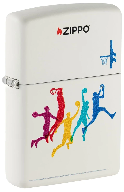 Zippo Windproof Lighter - Basketball, White Mat, Colour Image - Refillable - Reusable - Windproof Design - Gift Box - Made in USA