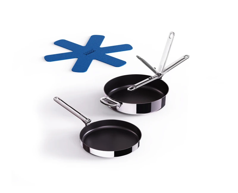 Joseph Joseph Space Steel 2-Piece Nonstick Frying Pan Set, Folding Handles