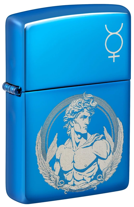 Zippo Windproof Lighter, God Mercury, High Polish Blue, Photo Image, Refillable, Reusable, Windproof Design, Gift Box, Made in USA