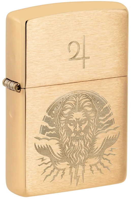 Zippo Windproof Lighter, God Jupiter, Brushed Brass, Laser Engrave, Refillable, Reusable, Windproof Design, Gift Box, Made in USA