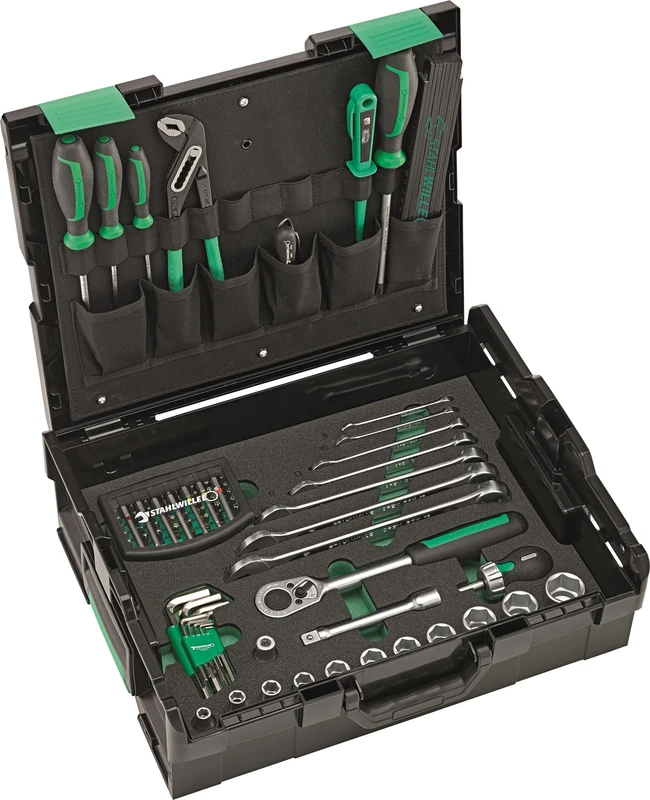 STAHLWILLE Tool Set Basic 95 Pieces for Crafts and Industry | Ratchet, Screwdriver, Wrench, Bits in L-Boxx (Tool Box)