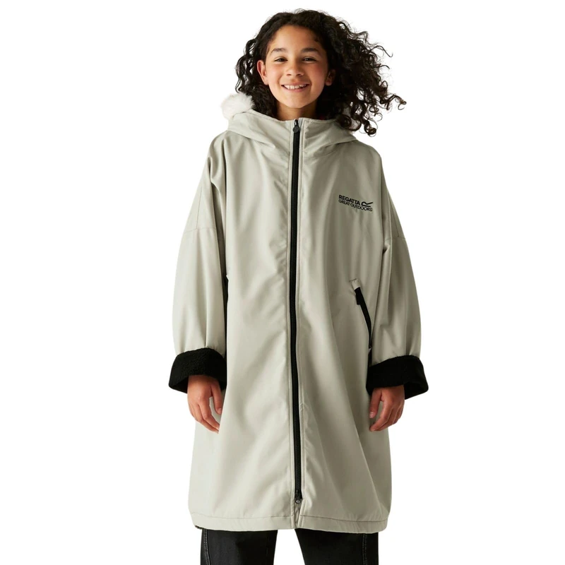 Regatta Kids Waterproof Changing Robe Pro Fur Hood Warm Fleeced Lined Oversized Coat