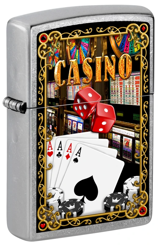Zippo Windproof Lighter - Casino Slots, Street Chrome, Colour Image - Refillable - Reusable - Windproof Design - Gift Box - Made in USA