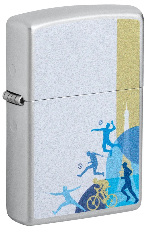Zippo Windproof Lighter, Sports Players, Satin Chrome, Colour Image, Refillable, Reusable, Windproof Design, Gift Box, Made in USA