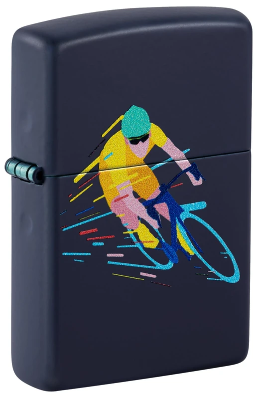 Zippo Windproof Lighter - Cyclist, Navy Matte, Colour Image (2 Sideds) - Refillable - Reusable - Windproof Design - Gift Box - Made in USA