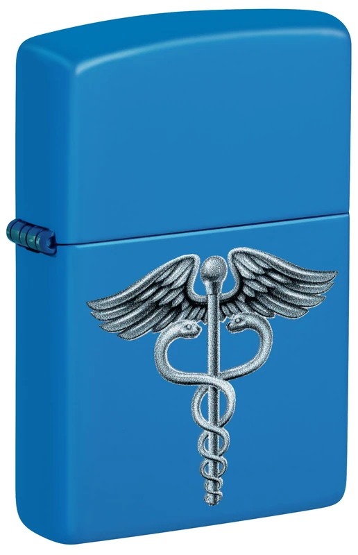 Zippo Windproof Lighter - Caduceus Symbol, Sky Blue Matte, Colour Image - Refillable - Reusable - Windproof Design - Gift Box - Made in USA