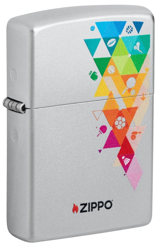 Zippo Windproof Lighter - Sports Icons, Satin Chrome, Colour Image, Refillable, Reusable, Windproof Design, Gift Box, Made in USA
