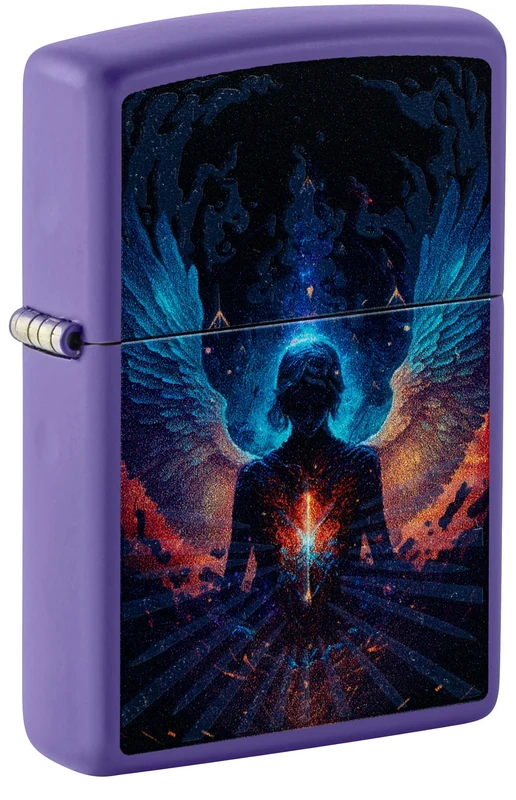 Zippo Windproof Lighter - Angel, Purple Mat, Black Light - Refillable - Reusable - Windproof Design - Gift Box - Made in USA